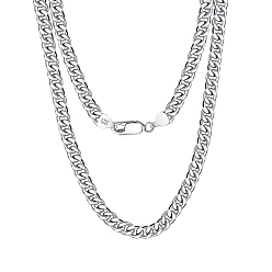 Silver 925 Sterling Silver Cuban Link Chain Necklace, Diamond Cut Chains Necklace, with S925 Stamp, Silver, 15.75 inch(40cm)