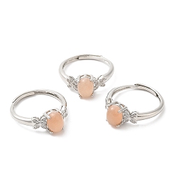 Sunstone Natural Sunstone Oval with Butterfly Adjustable Ring, Platinum Brass Jewelry, Inner Diameter: 18mm