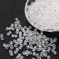 Clear AB Glass Rhinestone Beads, Bicone, Clear AB, AB Color, about 6mm in diameter, 5mm thick, hole: 1.3mm, about 288pcs/bag