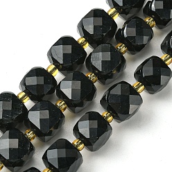 Obsidian Natural Obsidian Beads Strands, with Seed Beads, Faceted Cube, 8~9x8~9x8~9mm, Hole: 0.9~1mm, about 35~39pcs/strand, 14.80''~15.16''(37.6~38.5cm)