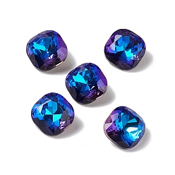 Jet Mocha Fluorescent Style Electroplate K9 Glass Rhinestone Cabochons, Pointed Back, Faceted, Square, Jet, 8x8x4mm