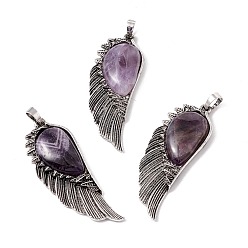 Аметист Большие подвески из сплава натурального аметиста, без свинца и без кадмия, крыло, античное серебро, 57.5x21.5x7.5 мм, отверстие : 6x5 мм