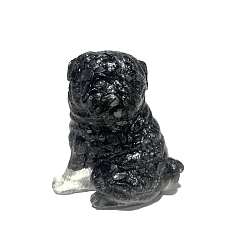 Hematite Resin Dog Figurines, with Natural Hematite Chips inside Statues for Home Office Decorations, 50x35x55mm