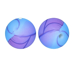 Светло-Голубой Круглые бусины из пищевого силикона с полосатым принтом, силиконовые бусы для прорезывания зубов, Небесно-голубой, 15 мм