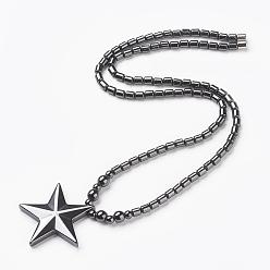 Non-magnetic Hematite Non-magnetic Synthetic Hematite Pendant Necklaces, with Magnetic Clasps, Star, 20.4 inch(52cm)