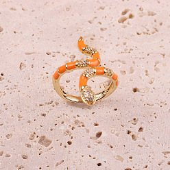 03 Colorful Snake-shaped Oil Drop Ring for Women, 18K Gold Plated Open-ended Fashion Ring