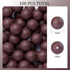 Coffee 100Pcs Silicone Beads Round Rubber Bead 15MM Loose Spacer Beads for DIY Supplies Jewelry Keychain Making, Coffee, 15mm