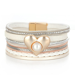 SZ00252-2 Bohemian Multi-layer Chain Bracelet Heart-shaped Imitation Pearl Weaving Women's Bracelet.