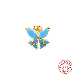 Golden Single - Turquoise Charming Butterfly Screw Stud Earrings in 925 Sterling Silver - Fashionable and Creative Ear Piercing Jewelry