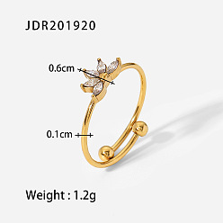 JDR201920 18K Gold Plated Stainless Steel Irregular Crystal Cubic Zirconia Ring - Open Design, Waterproof.