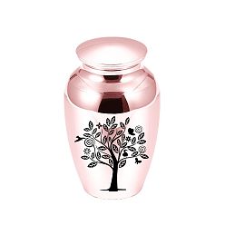 Rose Gold Aluminium Alloy Cremation Urn, For Commemorate Kinsfolk Cremains Container, Jar with Tree of Life Pattern, Rose Gold, 45x65mm
