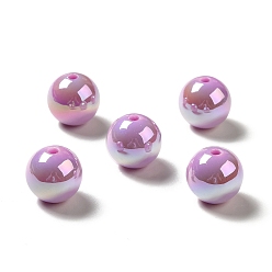 Purple UV Plating Rainbow Iridescent Acrylic Beads, Round, Purple, 15~15.5x15.5~16mm, Hole: 2.7mm