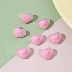 Hot Pink Frosted Acrylic Beads, Bead in Bead, Heart, Hot Pink, 13x17mm, Hole: 3mm