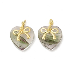 Зеленый лайм Обшивка стойки подвески лэмпворк ручной работы, с латунной фурнитурой , реальный 18 k позолоченный, долговечный, сердце и лук, зеленый лайм, 26x21x8 мм, отверстие : 3.4 мм