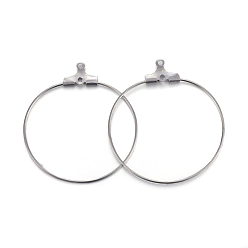 Stainless Steel Color 304 Stainless Steel Pendants, Hoop Earring Findings, Ring, Stainless Steel Color, 34x31x1.5mm, 21 Gauge, Hole: 1mm, Inner Size: 29x30mm, Pin: 0.7mm