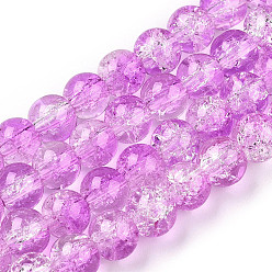 Dark Violet Baking Painted Crackle Glass Bead Strands, Two Tone, Round, Dark Violet, 8mm, Hole: 1.3~1.6mm, about 100pcs/strand, 31.4 inch