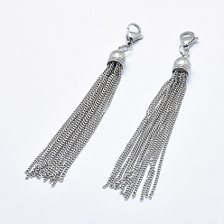 Stainless Steel Color 304 Stainless Steel Tassels Big Pendant, with Lobster Claw Clasps, Decorations, Stainless Steel Color, 95~100mm, Hole: 4.5mm