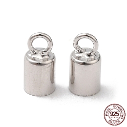 Platinum Rhodium Plated 925 Sterling Silver Cord Ends, End Caps, Column, Platinum, 6.5x3mm, Hole: 1.4mm, Inner Diameter: 2.5mm