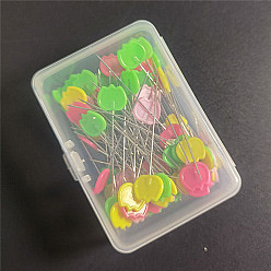 Flower Flat Head Straight Iron Pins, Plastic Tulip Head Sewing Positioning Pins, for Dressmaker, Sewing Projects, and DIY Jewelry Decoration, Mixed Color, Platinum, Tulip Pattern, 55mm, Packaging: 70x50x25mm, 50pcs/set
