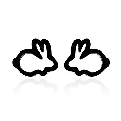 Electrophoresis Black 304 Stainless Steel Hollow Out Rabbit Stud Earrings for Women, Electrophoresis Black, 60x70mm