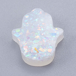 Ghost White Resin Beads, Imitation Opal, Hologram Style, Dyed, Hamsa Hand//Hand of Miriam, Ghost White, 14x12x3mm, Hole: 1mm