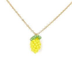 Golden Glass Seed Beaded Lemon Pendant Necklace with 304 Stainless Steel Cable Chains, Golden, 15.75 inch(40cm)