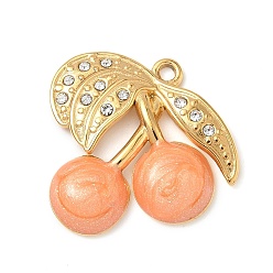 Оранжевый 304 нержавеющей стальной эмали подвески, со стразами, черри прелести, ионное покрытие (ip), реальный 18 k позолоченный, оранжевые, 21x20.5x3 мм, отверстие : 1.5 мм