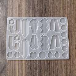 White DIY Pendant Silicone Molds, Resin Casting Molds, Mixed Irregular Shapes, White, 177x125x5mm, Hole: 2mm, Inner Diameter: 16~56.5x16~30mm