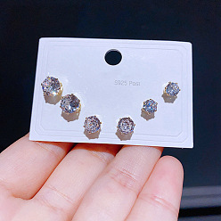 Large size, golden color Minimalist Sparkling Zirconia Earrings Set - 6 Pieces of S925 Sterling Silver Jewelry