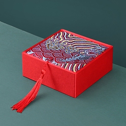 Красный Коробка из волнистой парчи и атласа в китайском стиле, Для браслетов, серьга, квадратный, красные, 10x10x4 см