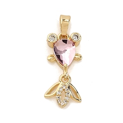 Розовый Латунные микро проложить кубического циркония подвески, рыба, со стеклом, стойки покрытие, золотые, туманная роза, 22.5x10.5x4.5 мм, отверстие : 5x2.5 мм