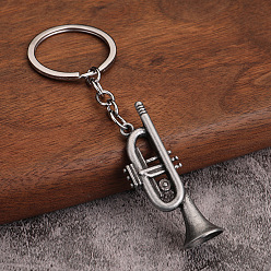 Antique Silver Alloy Keychain, Music Gift Pendant, Musical Instruments, Antique Silver, 10.2x3.5cm