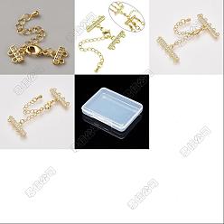 Golden 4Pcs 4 Styles Brass Micro Pave Clear Cubic Zirconia Ends with Chains, with Lobster Claw Clasps & Twisted Chain Extension, Golden, 30~50x10mm, 1pc/style 