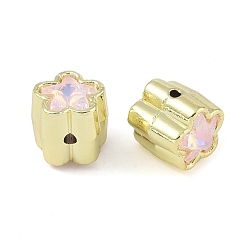 Misty Rose Alloy Beads, with Rhinestone, Flower, Golden, Misty Rose, 10.5x10.5x12mm, Hole: 1.4mm