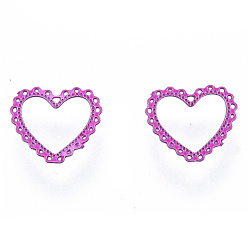 Orchid Heart Spray Painted 430 Stainless Steel Cabochons, Nail Art Decorations Accessories, Orchid, 0.5x0.55x0.03cm