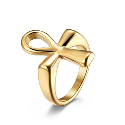 Golden Stainless Steel Ankh Cross Finger Ring, Wide Chunky Ring for Men Women, Golden, US Size 8(18.1mm)
