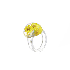 Yellow Transparent Resin Finger Ring, Pressed Flower Jewelry for Women, Yellow, US Size 6 1/2(16.9mm)