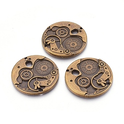 Antique Bronze Tibetan Style Alloy Pendants, Flat Round Watch Gears Charms, Nice for Steampunk Jewelry Making, Cadmium Free & Lead Free, Antique Bronze, 38x38x3mm,Hole:1.50mm