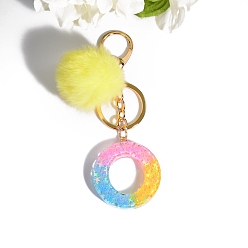 Letter O Resin Keychains, Pom Pom Ball Keychain, with KC Gold Tone Plated Iron Findings, Letter.O, 11.2x1.2~5.7cm