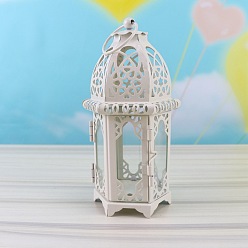 Clear Vintage Castle Hollow Windproof Iron Candle Holder, for Wedding Home Decoration Ramadan Gift, Clear, 7x15.5cm