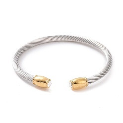 Stainless Steel Color Trendy Women's 304 Stainless Steel Torque Bangles, Cuff Bangles, with Rhinestone Metal Head Findings, 53mm, Golden and Stainless Steel Color, 53mm