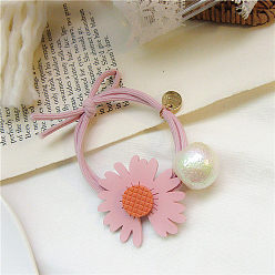 Pink hair tie Cute Daisy Hair Tie with Floral Elastic Band - Forest Style, Leather Cover.