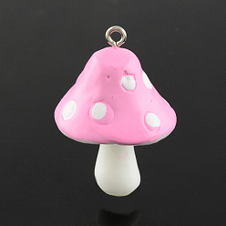 Pearl Pink Resin Pendants, Mushroom, Pearl Pink, 34~36x22~26x22~26mm, Hole: 2mm