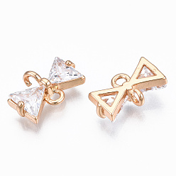 Crystal Rhinestone Connectors Charms, with Light Gold Plated Brass Findings, Long-Lasting Plated, Faceted, Bowknot, Crystal, 6.5x12x3.5mm, Hole: 1.2mm