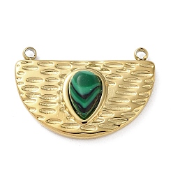 Малахит Вакуумное покрытие pvd 316 подвески из нержавеющей стали, с синтетическим малахита, полукруглый, реальный 18 k позолоченный, 12.5x18x4 мм, отверстие : 1.2 мм