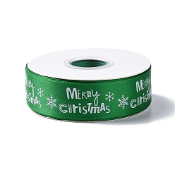 Green 25 Yards Christmas Theme Printed Polyester Ribbon, for DIY Jewelry Making, Flat, Green, 1- inch(25.5mm)