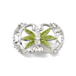 Желто-Зеленый Латунные хрустальные стразы овальные с цветочными многорядными звеньями, Эмаль стиле, без кадмия и без свинца, стойки покрытие, платина, желто-зеленый, 18x28.5x5 мм, отверстие : 2 мм