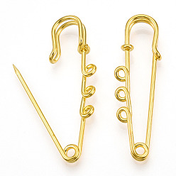 Golden Iron Safety Pin Brooch Findings, 3 Loops Kilt Pins, Golden, 50x15x6.5mm, Hole: 2.7mm