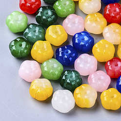 Mixed Color Imitation Jade Glass Beads, Flower, Mixed Color, 9.5x9.5x6.5mm, Hole: 1.2mm