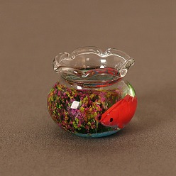 Magenta Glass Koi Fish Tank Model, Micro Landscape Home Dollhouse Accessories, Pretending Prop Decorations, Magenta, 25x22mm